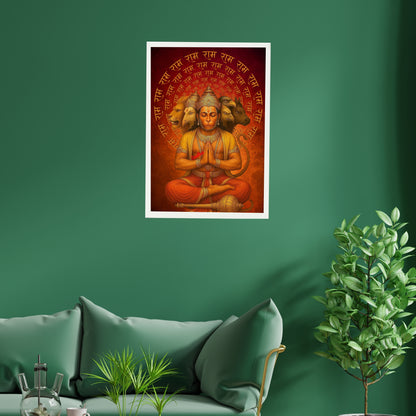 Panchmukhi Hanumanji - Wall Frame | 12x18 Inch | Manidweep Art
