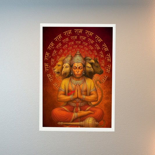 Panchmukhi Hanumanji - Wall Frame | 12x18 Inch | Manidweep Art